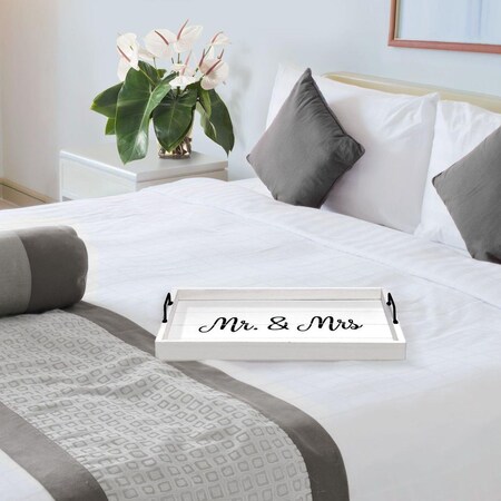 All The Rages Elegant Designs Decorative Wood Serving Tray w/ Handlesw/No 44, 15.50in. x 12in.w/No 44, Mr. w/ Mrs. HG2000-WMM